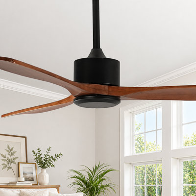 Ventilateur de plafond en bois de 52 pouces sans lumière avec pales en bois massif, moteur à courant continu réversible silencieux et télécommande