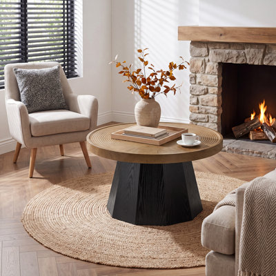 Table basse ronde de 31,5 po pour le salon, table basse en bois pour petits espaces