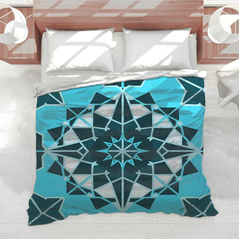Édredon géométrique bleu Mandala, Grand lit