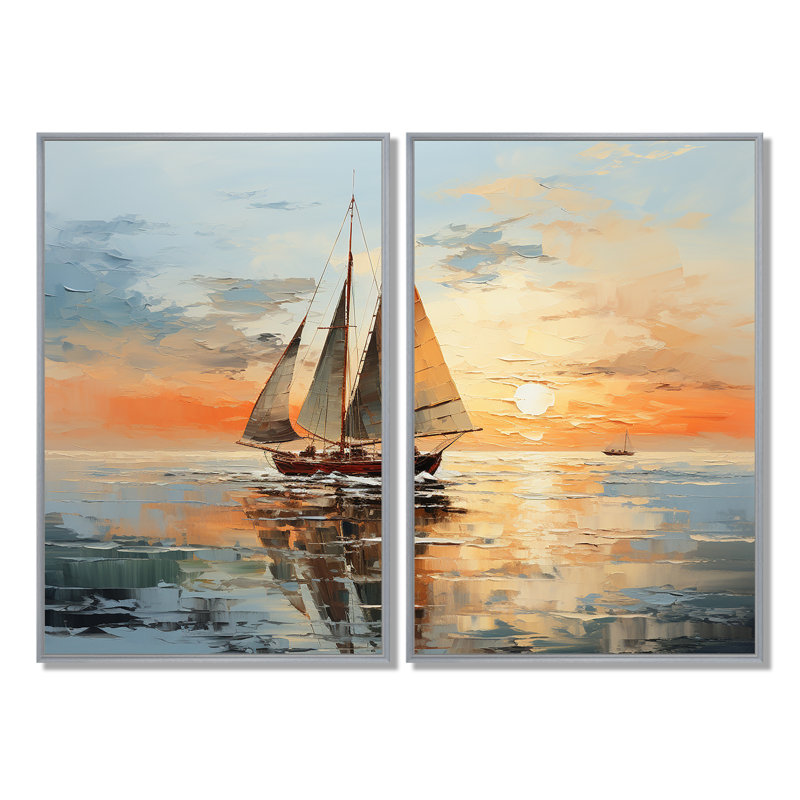Minimalisme, voilier, rythme, transport, H 36 po x l 48 po, Impression encadrée flottante, Argent argent