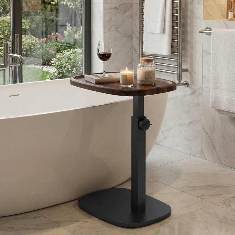 Tray Top Pedestal End Table, Brown, Black