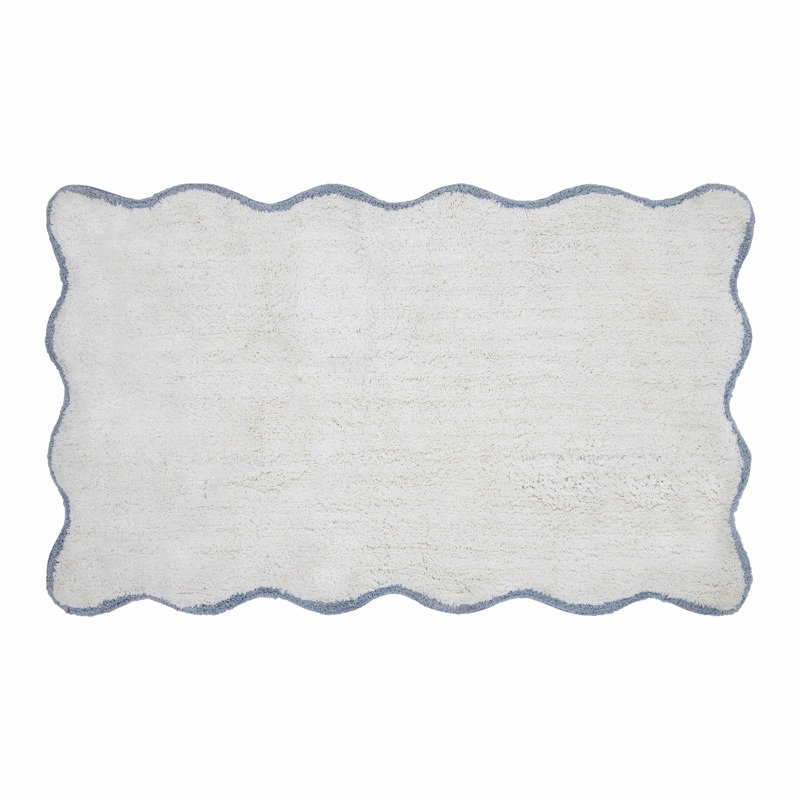 Tapis pour salle de bain en coton Ebern Designs Home Whitman, Simple - L 34 po x l 21 po, Blanc / Poussière bleue