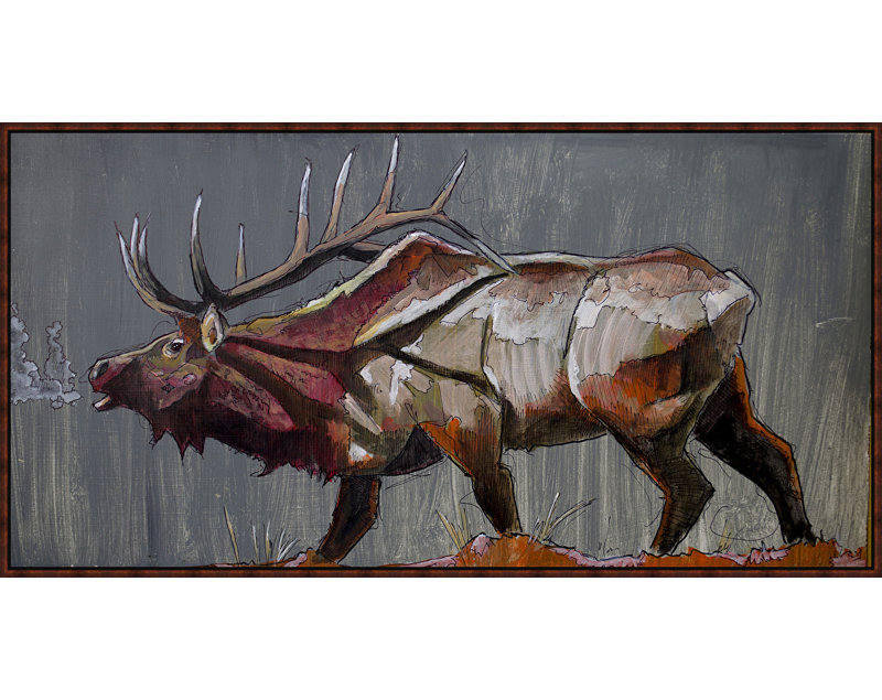 «Elk Gray Bugle», reproduction de peinture acrylique sur toile encadrée