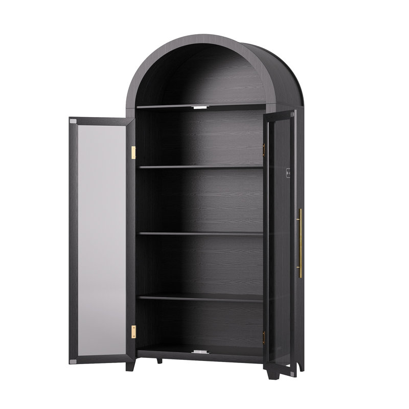 Freestanding Arch Display Cabinet with 3-Color Light Modes and Motion Sensor, Black