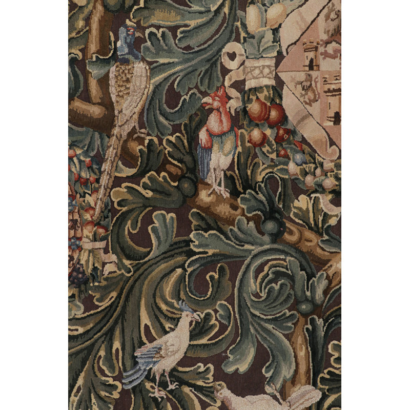 Rug & Kilim’S Armorial Tudor Style Rug In Black, With Beige, Blue And Gold Tones, Rectangle 9'5" x 11'7"