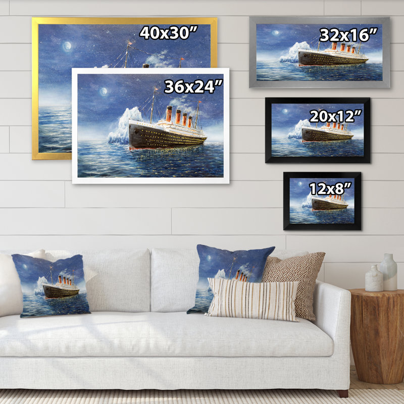 Titanic - reproduction sur toile, Toile avec cadre noir, H 12 po x l 20 po x P 1 po