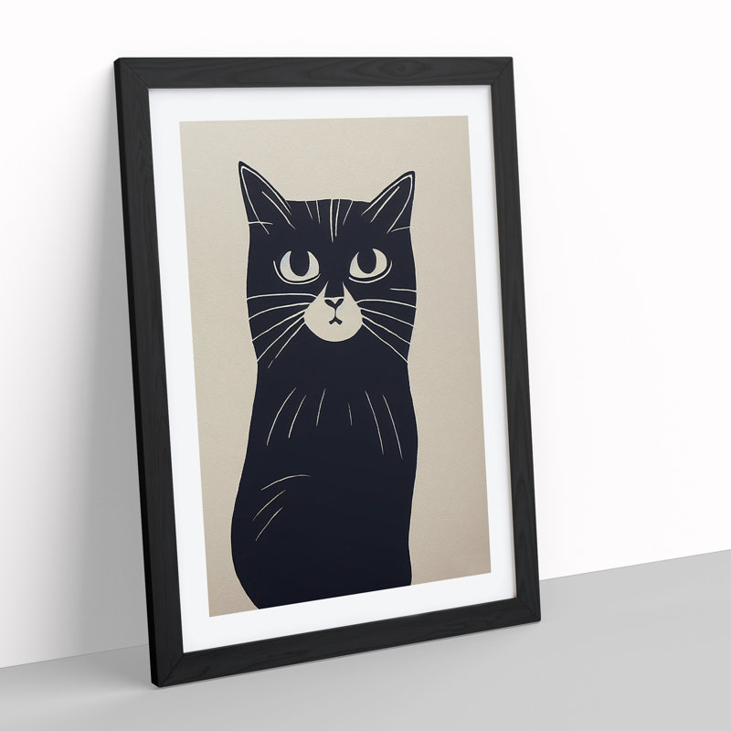 An Inquisitive Cat - Framed Print, 34cm H x 25cm W x 2cm D, Black Framed