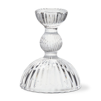 Clear Soda Lime Glass Ella Small Taper Candle Holder 3.62x3.62x4.53 in