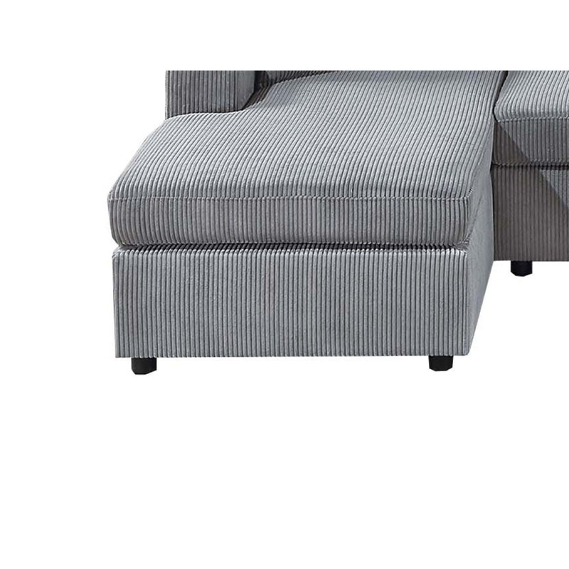 Ensemble de canapé modulaire en U avec méridienne, fauteuil sans accoudoirs et 2 coussins Iny, Velours côtelé gris