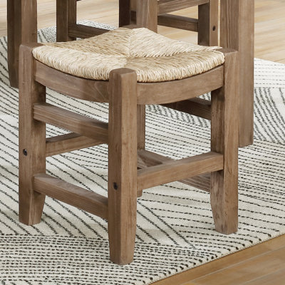 Aston 15" Wide Rustic Industrial Solid Wood Faux Concrete Square Stool With Rush Seat by Loon Peak