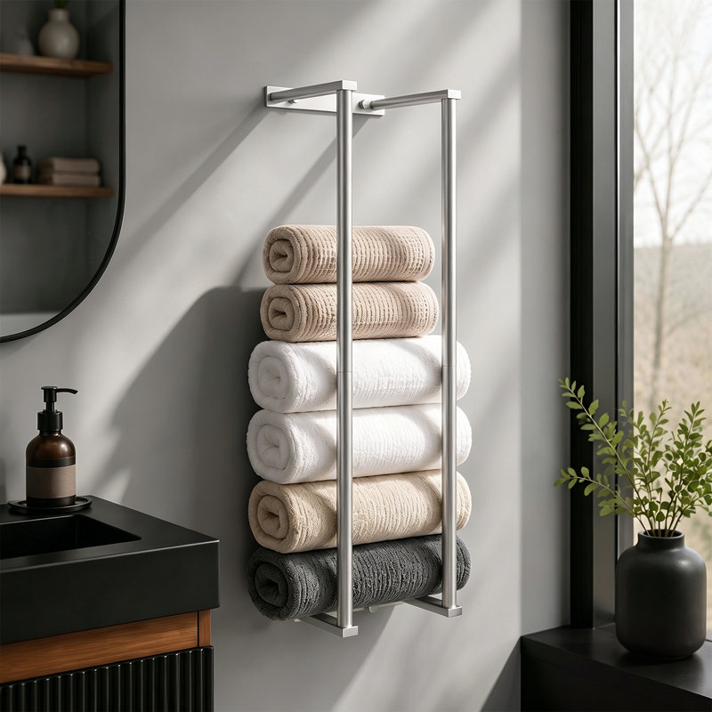 Towel Racks Towel Storage Wall Mounted Rolled Or Folded Towel Holder Large Capacity In Brushed Gold, Brushed Nickel