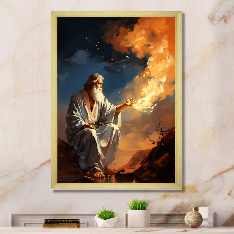 Judaïsme Moïse et le buisson ardent - Judaïsme, art mural, Cadre photo doré simple, H 32 po x l 24 po x P 1 po