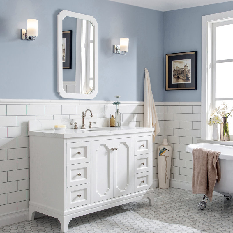 Queen 48" Single Bathroom Vanity Set with Mirror, Pure White, Hook