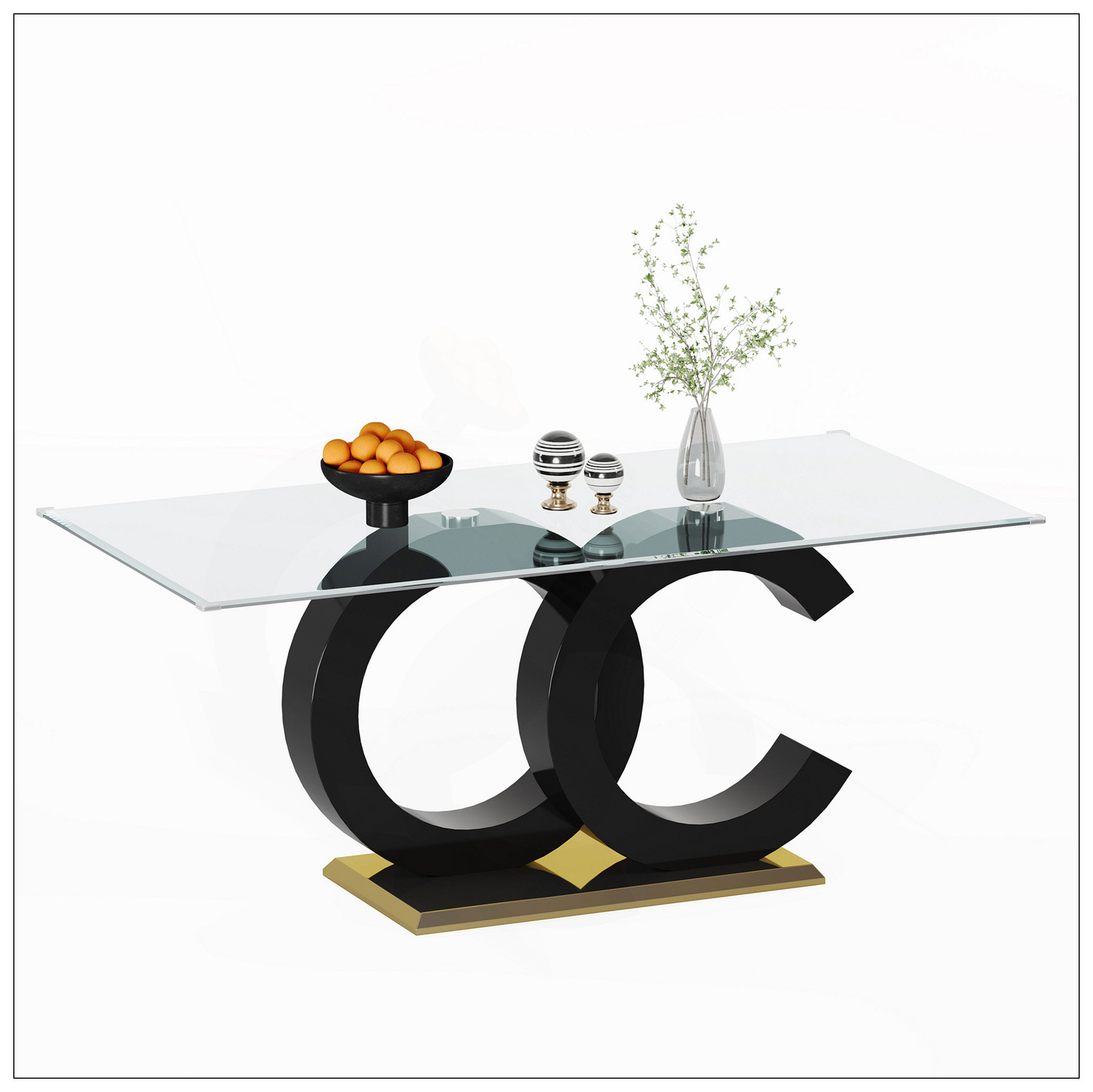 Brayden Studio® Tempered Glass Dining Table With White MDF Middle ...