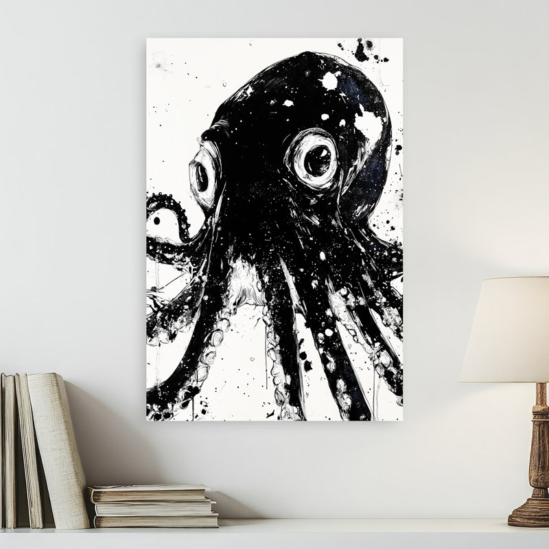 "Bold Ink Octopus", art contemporain abstrait, H 24 po x l 16 po