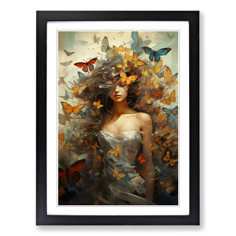 Butterfly Conceptual Art - Framed Print, 64cm H x 46cm W x 2cm D, Black Framed
