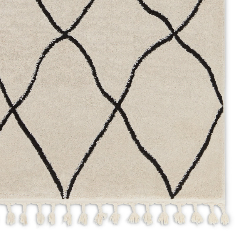 Black and Ivory Trellis Rectangular 10' x 14' Shag Rug