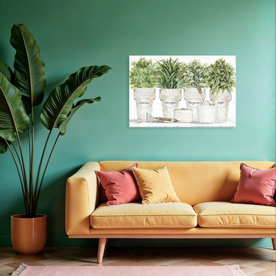 «Herb Pots In A Row», art mural rustique moderne