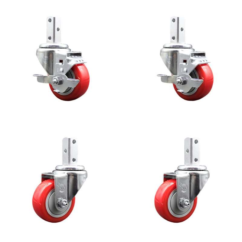 Ensemble de 4 roulettes en polyuréthane, Rouge