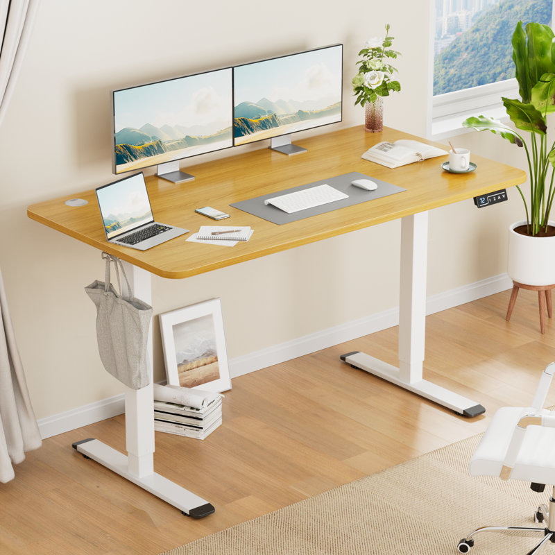 Bureaux debout à hauteur réglable Putnam, Bambou / blanc, H 48 po x l 55,11 po x P 23,62 po