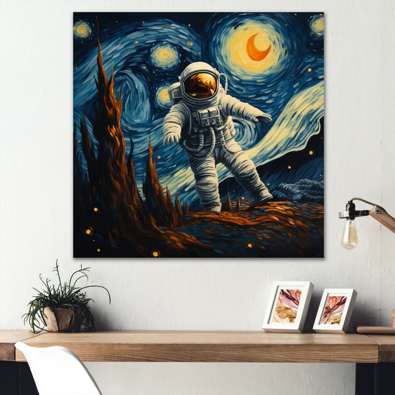 Vangogh Astronauts Through Space I - Art mural mural, Toile tendue, H 16 po x l 16 po x P 1 po