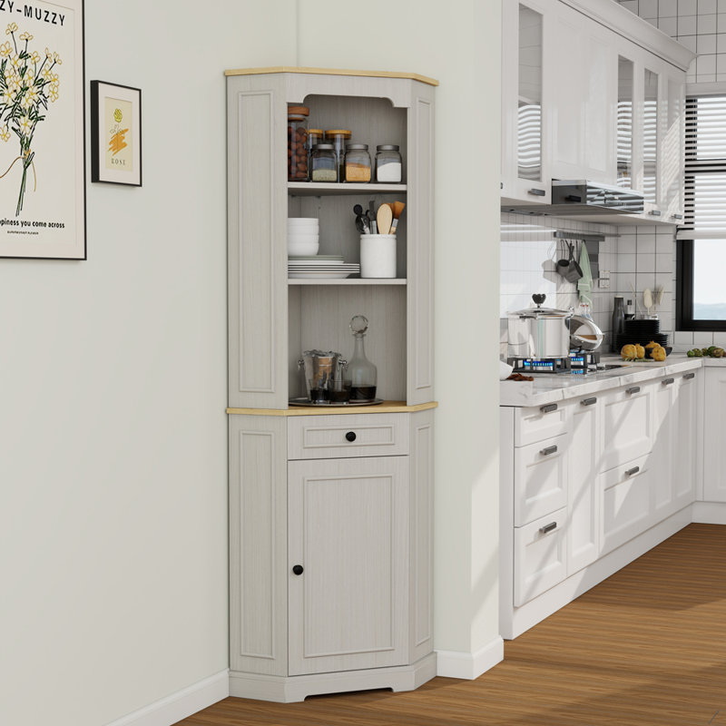 Grande armoire d'angle avec 1 porte, 1 tiroir et une tablette réglable