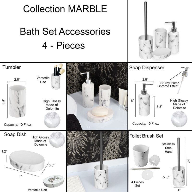 Marble Effect Bathroom Accessory Set 4-Pieces