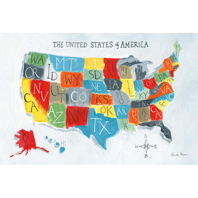 " US Map " by Farida Zaman Painting Print, 8" H x 12" W x 1.25" D
