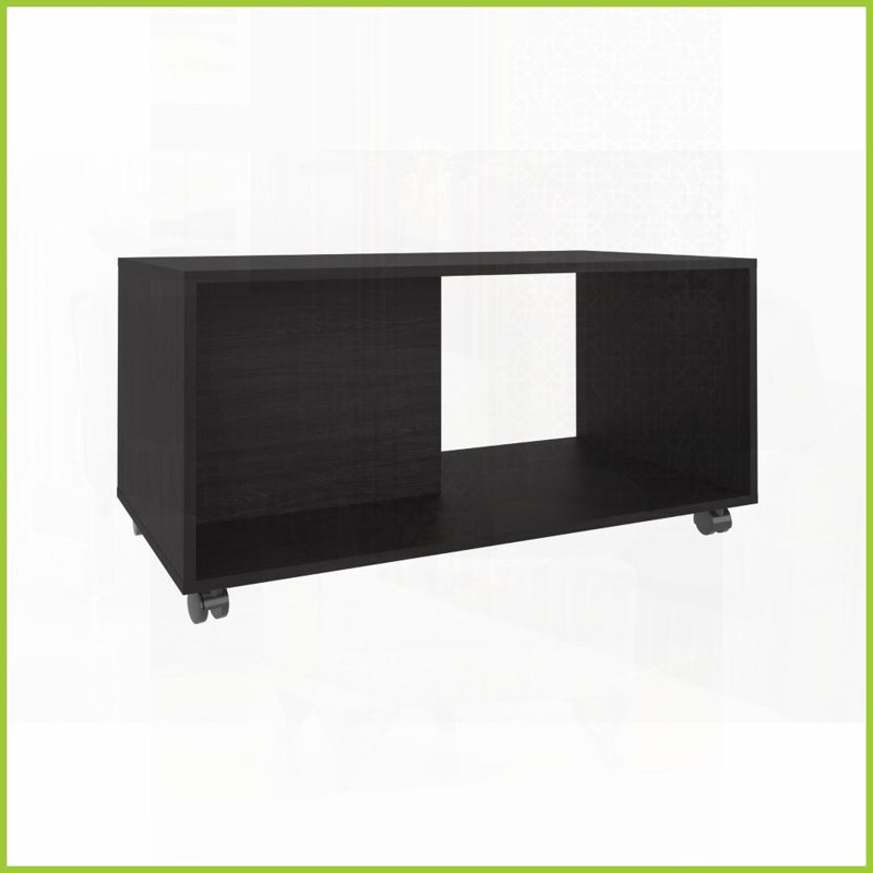 Table basse rectangulaire de 36 po de large avec tablette - Wengue noir, table de salon mobile, surface spacieuse et mobilité facile