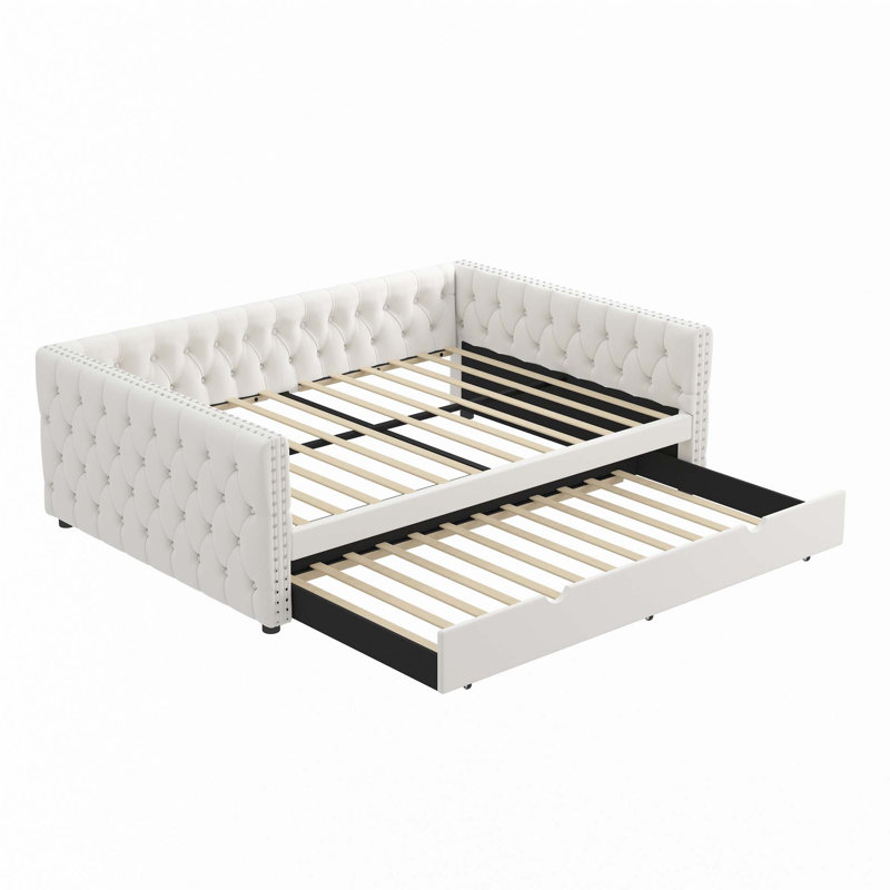 Canapé-lit capitonné en velours, Beige