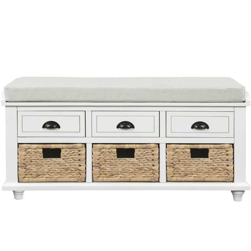3 tiroirs et banc rustique pour la vie, entrée - blanc avec et salon, fabrication en bois, White