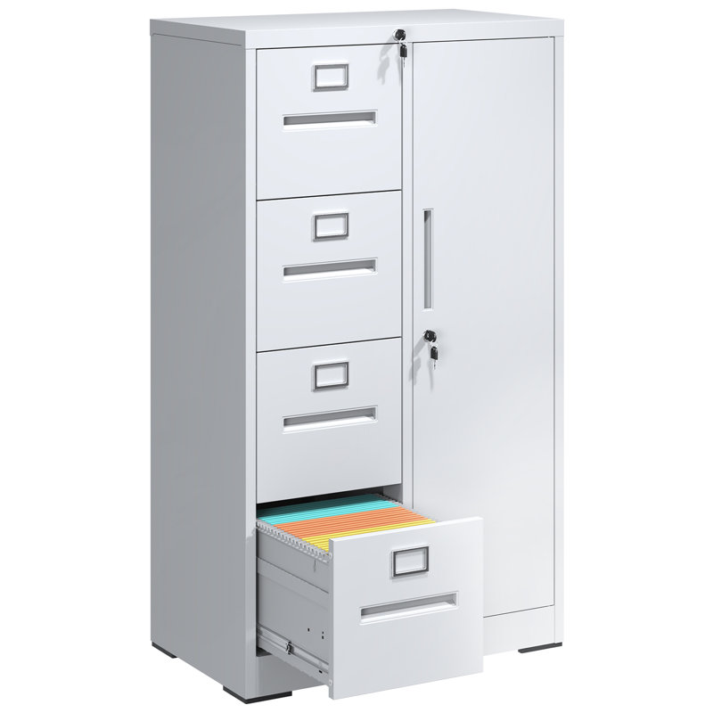 White Vertical 4-Drawer Lockable Metal Filing Cabinet