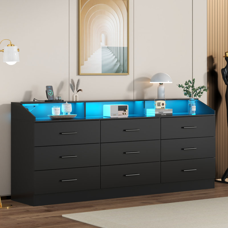 Commode 9 tiroirs Lastarr, Noir