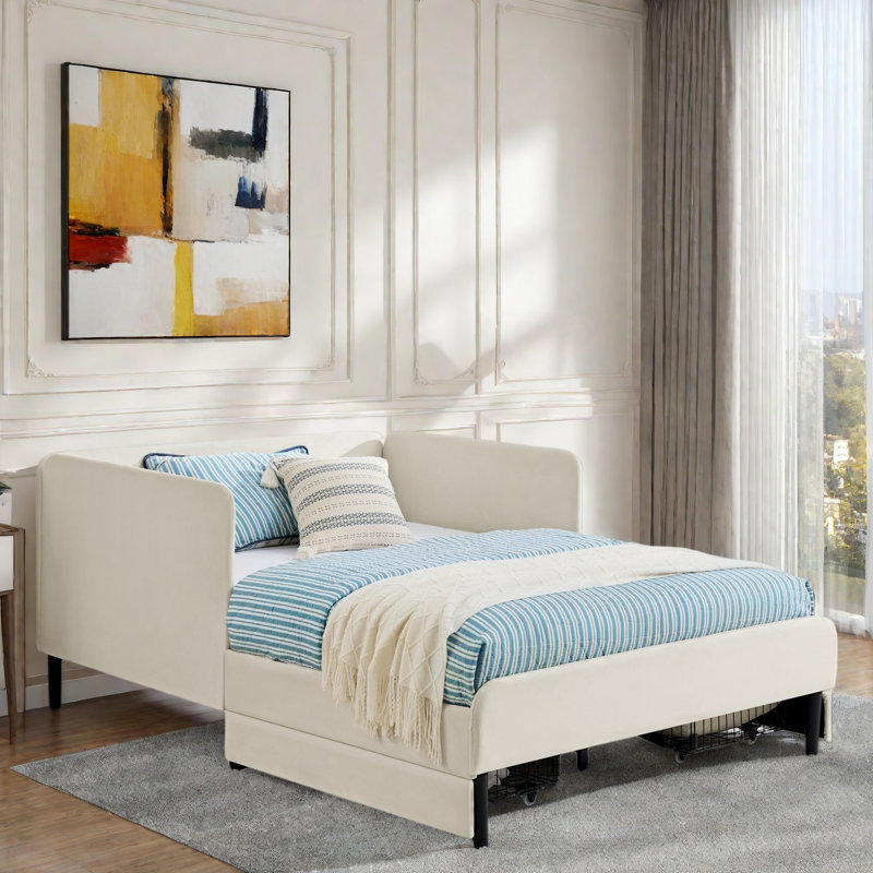 Upholstered Daybed With 2 Storage Drawers And Adjustable Side Rail, Full/Double