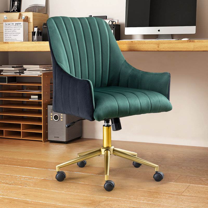 Chaise de bureau en velours Mariachristina, Vert