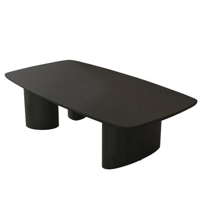 51.2" Black MDF Coffee Table with Ash Veneer Finish for Living Room, Farmhouse Rustic Style