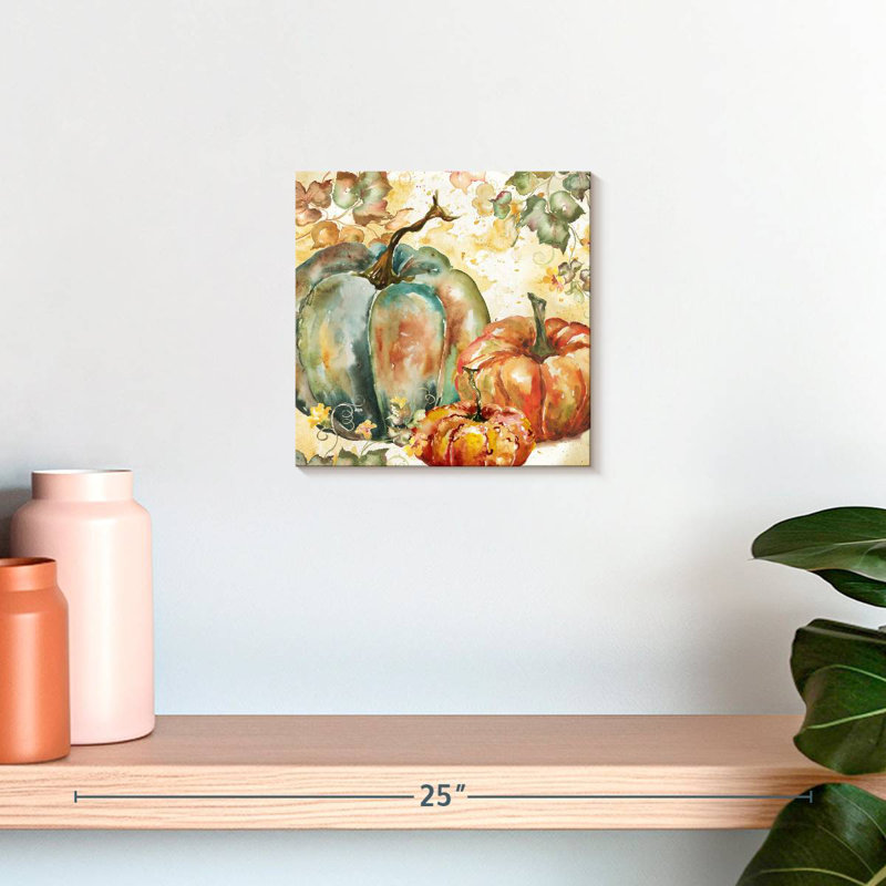 Yarlin, récolte d'aquarelle bleu sarcelle citrouilles I, H 10 po x l 10 po