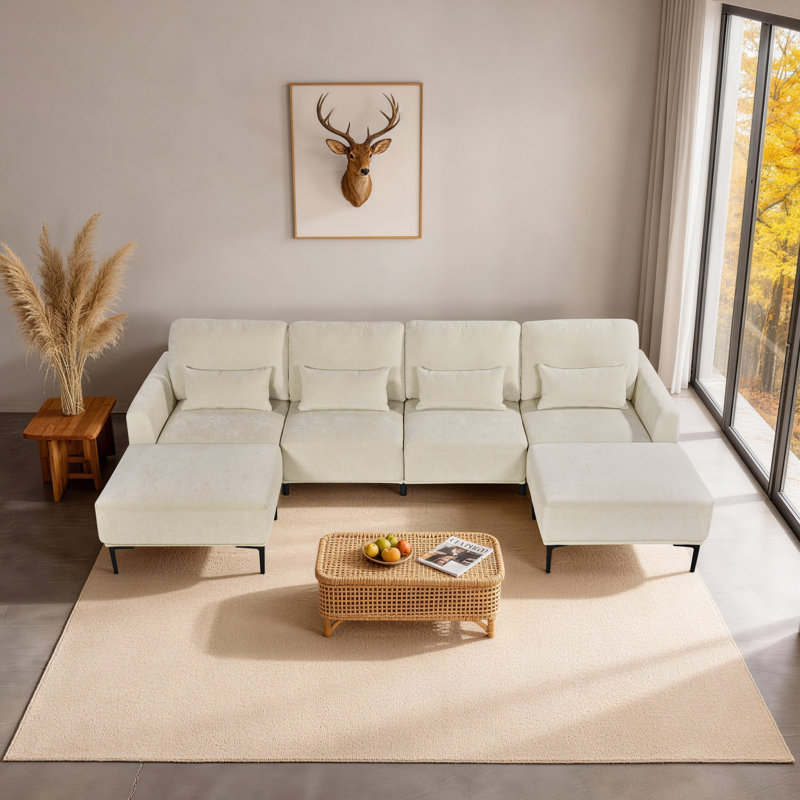 Canapé modulaire rembourré 6 pièces pour salon, Chenille beige