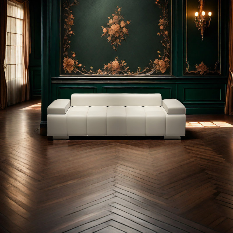 Banc rembourré en cuir, Crème