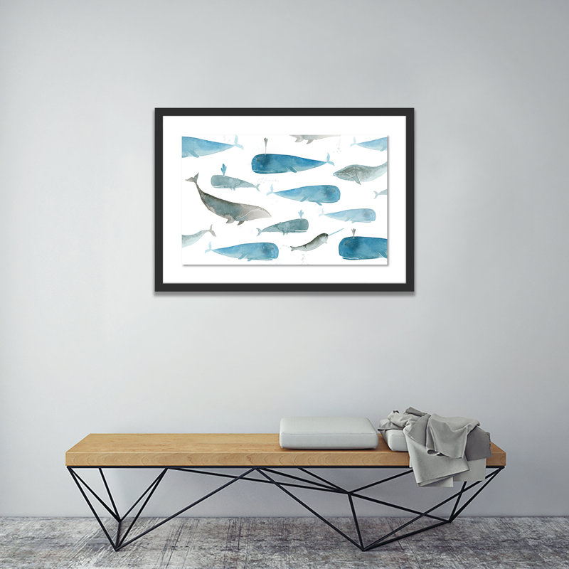 Whale Whale Print by Jess Engle, 28" H x 40" W x 2.5" D, Black