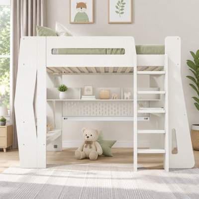Lit mezzanine pleine grandeur, lit de jeu tout-en-un avec bureau, lit de jeu avec rangement, lit mezzanine avec lumière DEL, cadre de lit mezzanine de style Esports pour adolescents, lit mezzanine peu encombrant.