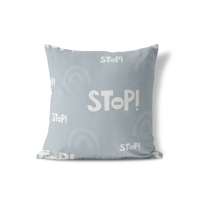 Coussin Stop, H 18 po x l 18 po, Bleu ardoise / ivoire