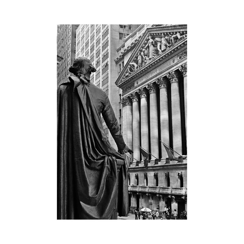 1970s New York City Stock Exchange On Wall Street From Federal Hall Behind George Washington Statue - Wrapped Canvas Print