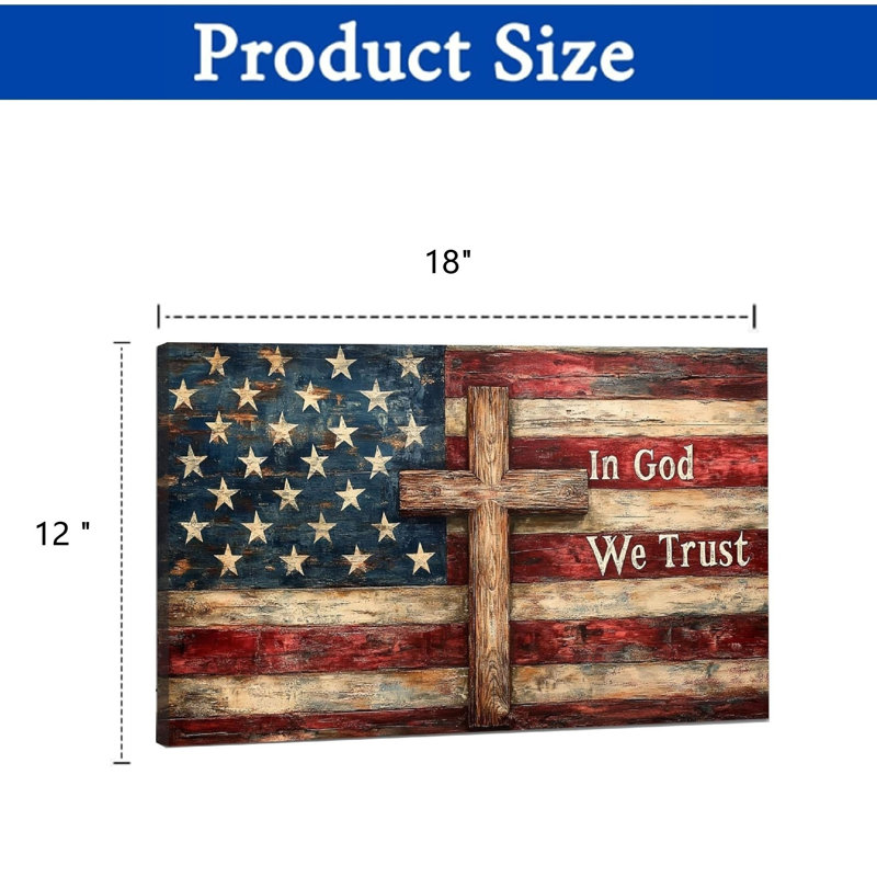 Independence Day Juneteenth Wooden Cross Flag Canvas Wall Art 18 x 12 Inch Religious Wall Décor
