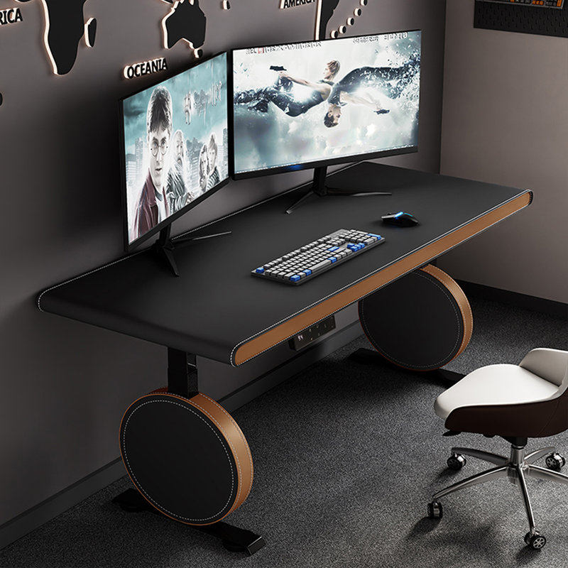 Black+Brownness Rectangular Manufactured Wood+Barenia+Steel desk, 51.57" H x 62.99" W x 27.56" D