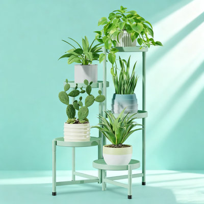 5 Tier Plant Stand Indoor Outdoor, Heavy Duty Metal Spiral Flower Holder Rack With Wide Round Trays, Adjustable Folding Shelf For Multiple Plants