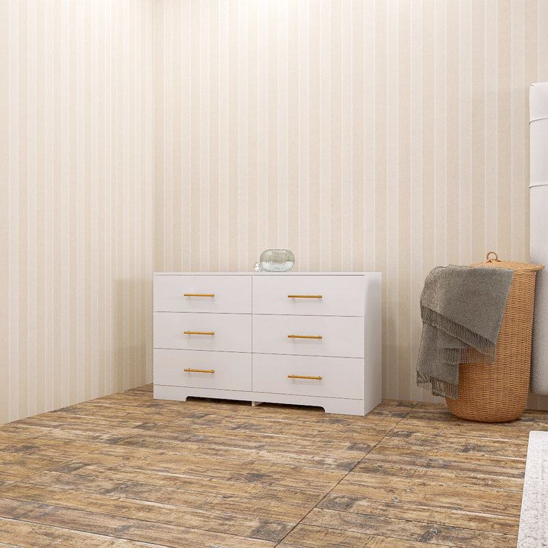 Grande commode 6 tiroirs avec poignée dorée, Blanc