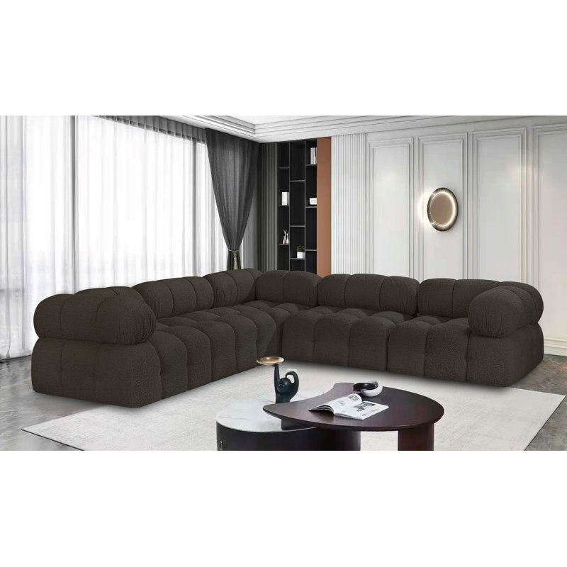 Ames Upholstered Sofa, Brown Boucle Fabric, 2 Armless, 3 Corner