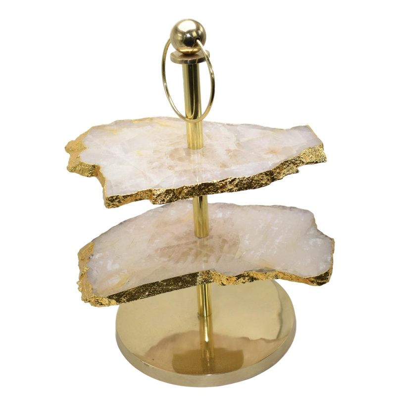 2-Layer Rose Quartz Display Tiered Stand