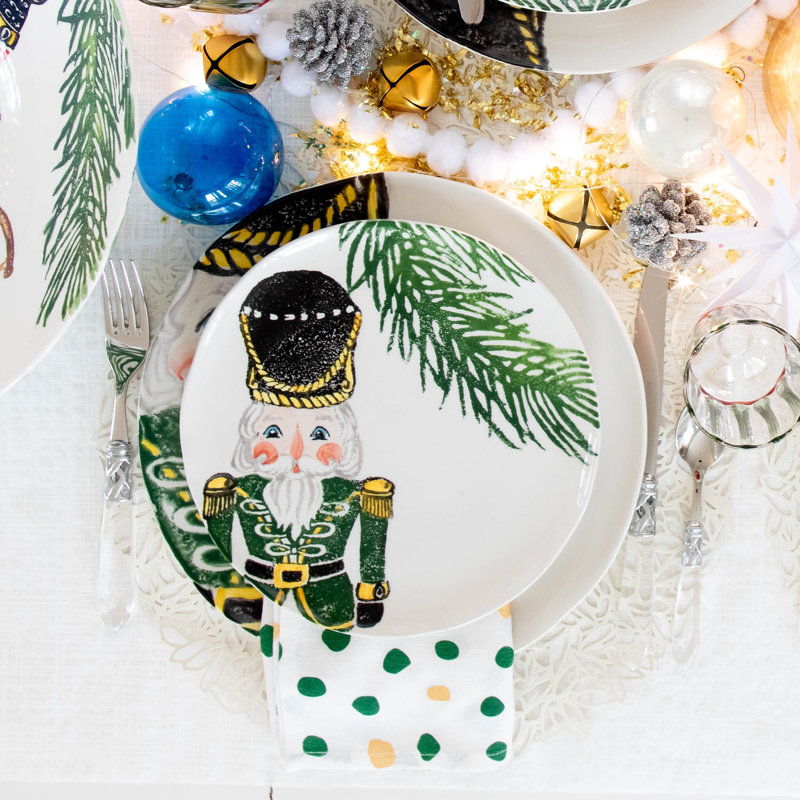 Nutcrackers Handmade Earthenware Salad/Dessert Plate, Green